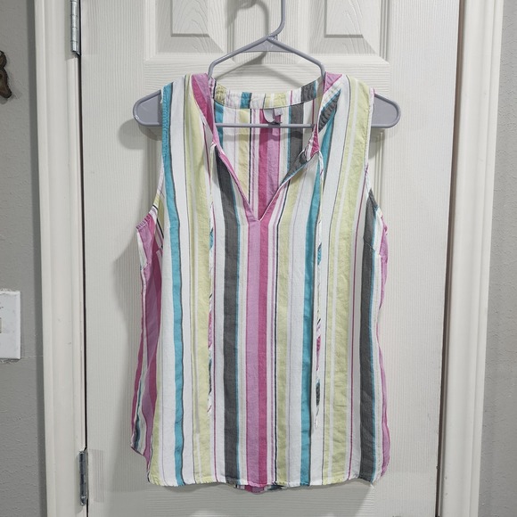 Vertical Tops - KUT From The Kloth Top Small Striped Sleeveless Split Neck Lyocell Blouse